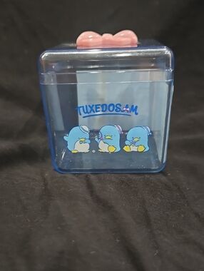 Tuxedosam Clear Blue Trinket Box with Pink Bow Lid